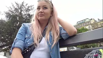 German scout curvy college teen talk to fuck at real street casting for cash