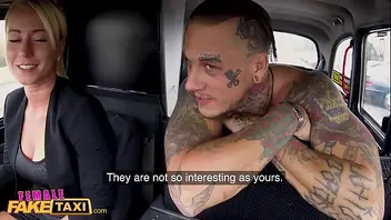 Female fake taxi tattooed guy makes sexy blonde horny