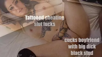 Tattooed cheating slut cucks boyfriend with big dick black stud