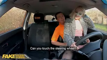 Fake driving school blonde marilyn sugar in black stockings sex in car